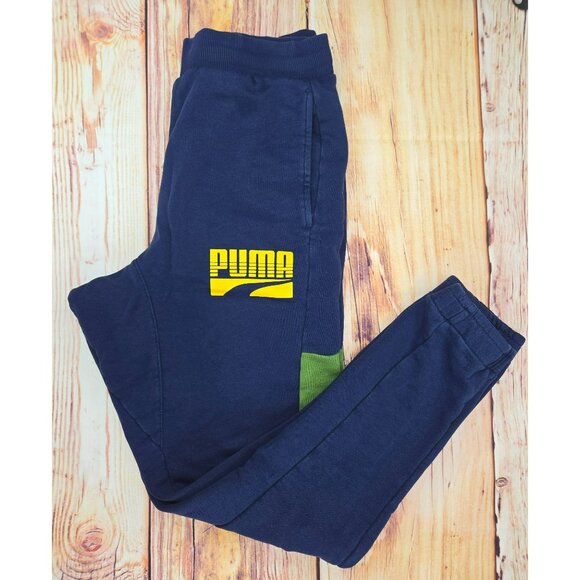 Puma Navy Blue & Green Cotton Blend Joggers Small - Picture 3 of 9